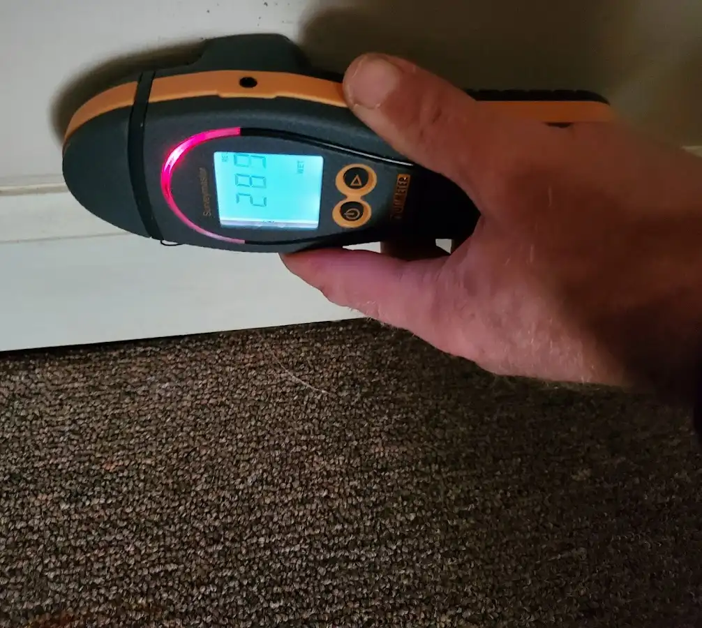 Moisture detection at baseboard during Storm Damage Restoration in Walnut Ridge